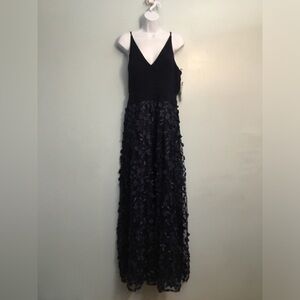 Xscape Navy Blue Backless Floral Gown